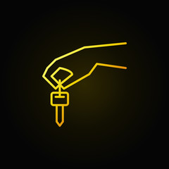 Hand holding car key yellow icon