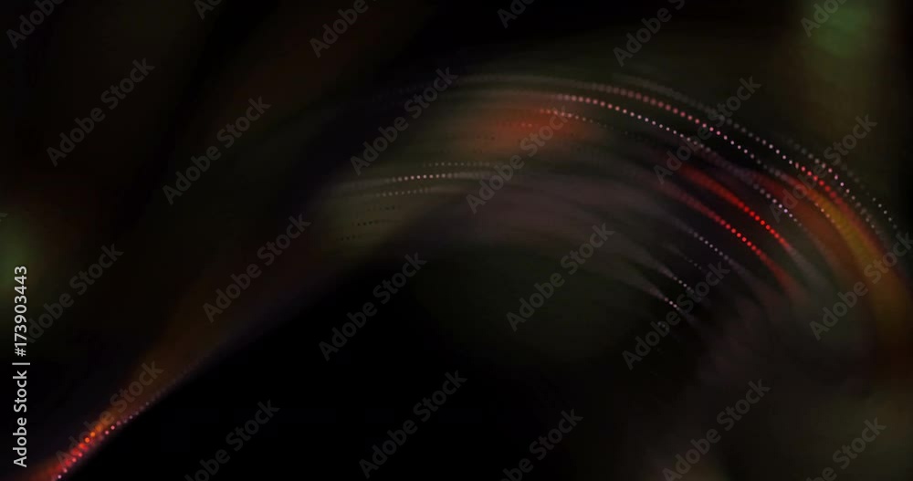 Poster 4k animated background loop with audio elements. 3d abstract digital wave of glowing particles and w
