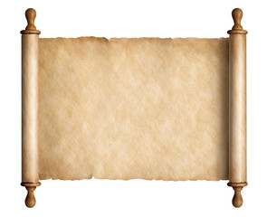 Old scroll parchment with wooden handles isolated 3d illustration