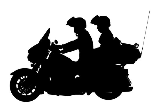 Couple in love on motorcycle vector silhouette illustration. Safety riding concept. Active couple riding on the motorbike, having fun in bikers tour.