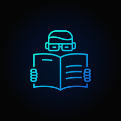 Man reading a book blue icon