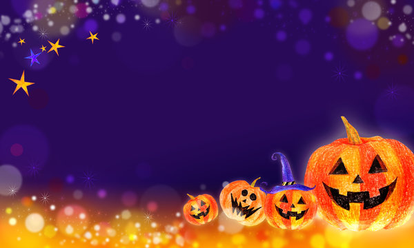 カラフルなハロウィン 背景　色鉛筆画 イラスト