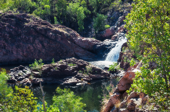 Close-up view from above at Edith Falls in Nitmiluk National Park, Australia.