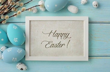 easter eggs. frame with greeting card