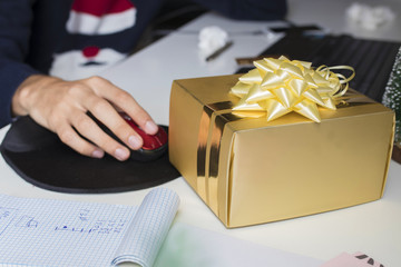 christmas gift box in office or home desk