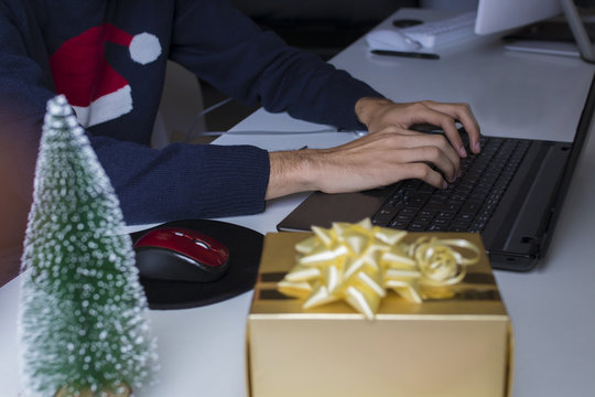 christmas gift box in office or home desk