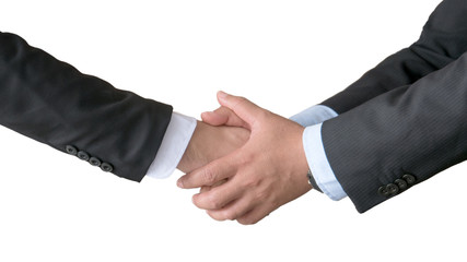 Businessmen having handshake in the concept of business agreement, trust and successful. Isolated on white background with clipping path.