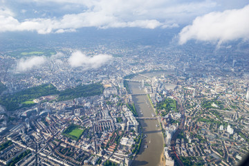 Aerial view of London city and River Thames.