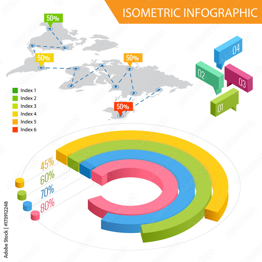 Poster flat 3d isometric infographic for your business presentations. big set of infographics with data ico