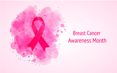 Breast Cancer Awareness Month Vector Ribbon imitation of watercolor background