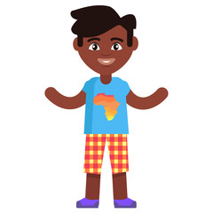 Happy Little Afro-American Boy in T-shirt with Map