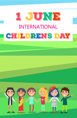 1 June Childrens Day Poster with Kids on Field