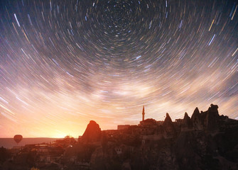 Review unique geological formations in Cappadocia, Picturesque starry sky in Goreme National Park