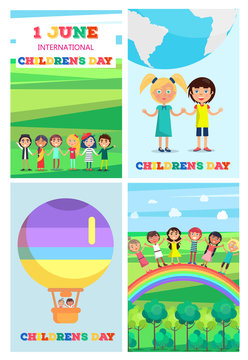 Children s Special Day Colorful Poster of Four