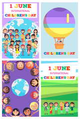 Fototapeta premium International Children s Day Greeting Cards Set