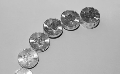 Silver  coins of silver investment maple leaves