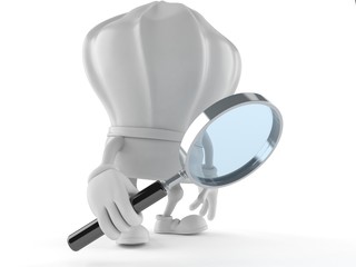 Chef character looking through magnifying glass