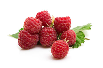 Fresh red raspberries isolated on white