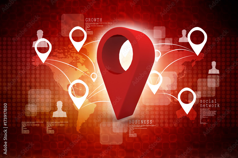 Poster 3d rendering red map pointer