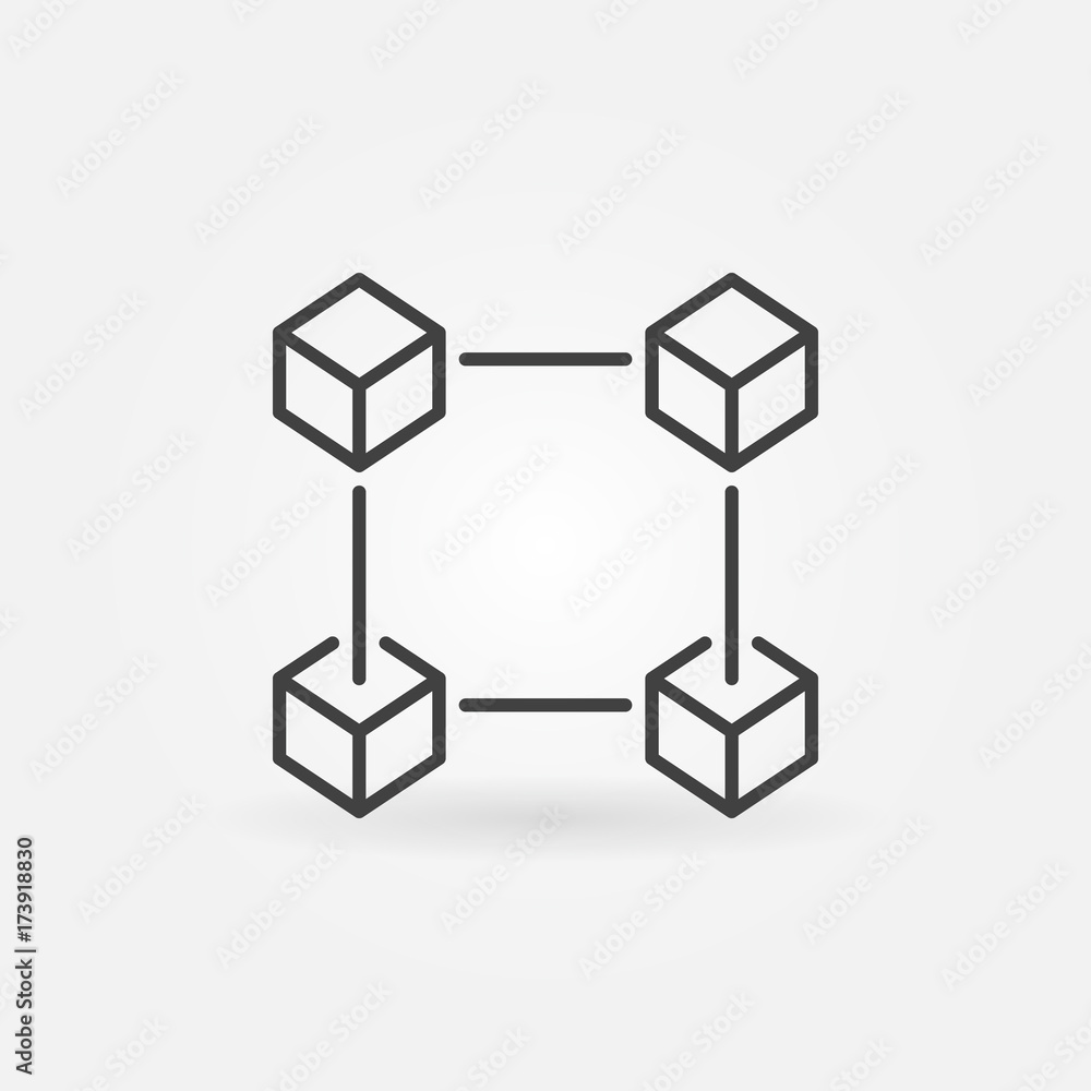 Poster block chain icon in thin line style. crypto currency and blockch