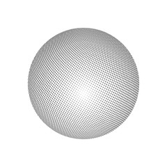 Abstract globe dotted sphere, 3d halftone effect vector background. Black and white vector illustration.