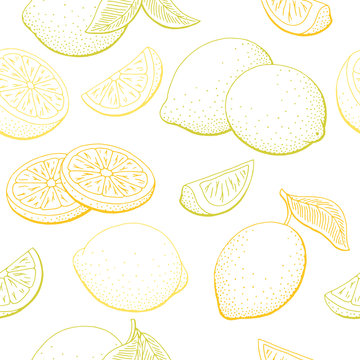 Lemon fruit graphic yellow color seamless pattern sketch illustration vector