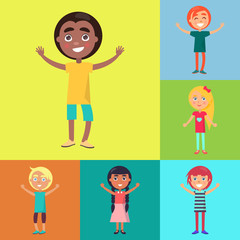 Happy Kids on Colorful Backgrounds Poster