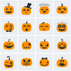 Collection of Halloween icons. Pumpkins. Vector illustration