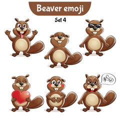 Vector set of cute beaver characters. Set 4
