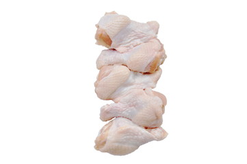 raw chicken drumsticks arranging on white background