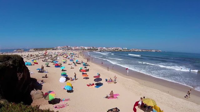 people on beach of Baleal, PORTUGAL - AUGUST 20, 2017