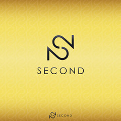 black letter S and double number 2 logo concept with gold background shadow pattern. Initial letter and   number logo. Template logo for brand, fashion, premium product or services.