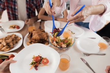 Close up. A festive table with delicious dishes for Thanksgiving.