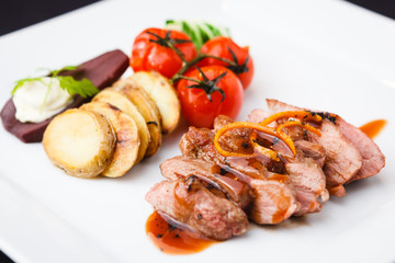 Roasted duck with pear