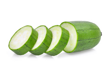 fresh green sponge gourd or luffa with slice isolated on white background