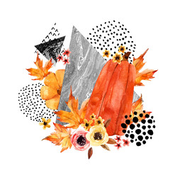 Hand drawn falling leaf, doodle, water color, scribble textures for fall design.