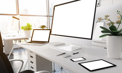 Modern office white screen devices.