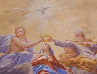 Fresco in San Gimignano - Holy Trinity and Mary
