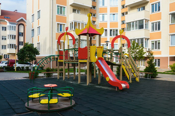 New modern bright children's playground in the new summer residential complex
