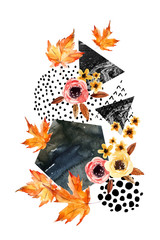 Hand drawn falling leaf, doodle, water color, scribble textures for fall design.