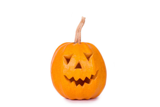 Halloween pumpkin, funny face isolated on white background