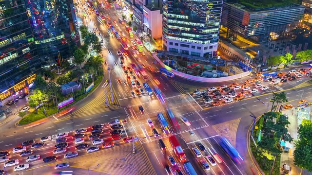 Timelapse Traffic at night in Gangnam City Seoul, South Korea