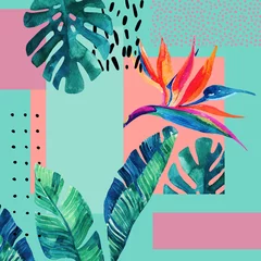 Abwaschbare Fototapete Grafikdrucke Abstraktes tropisches Sommerdesign im minimalistischen Stil.