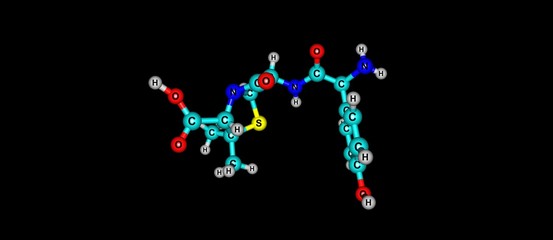 Amoxicillin molecular structure isolated on black