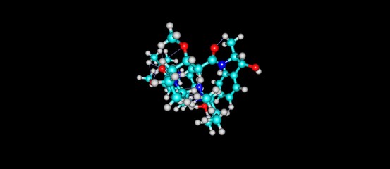 Monomethyl auristatin E molecular structure isolated on black