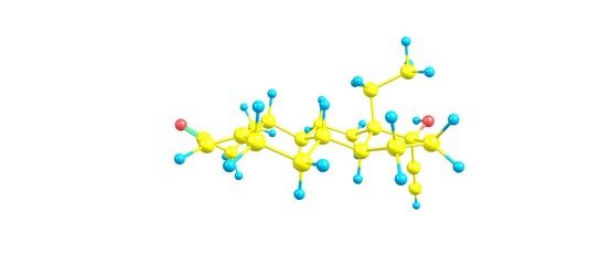Fototapeta na wymiar Levonorgestrel molecular structure isolated on white