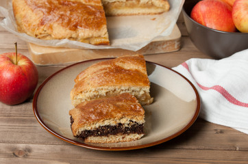 Homebaked Pie With Apple And Chocolate Parts.