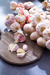 New harvest french pink and violet garlic braid from Tarn