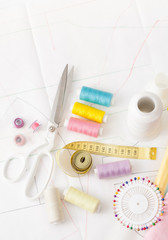 Colored sewing thread, supplies for sewing machine on white