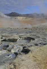 Volcanic boiling mud pots in Iceland
